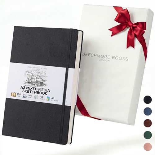 Beechmore Books A3 11.7x16.5 Mixed Media Sketchbook 160 GSM/98lb, Gift Box - color: Charcoal Black, size: A3 - 11.7" x 16.5" Extra Large