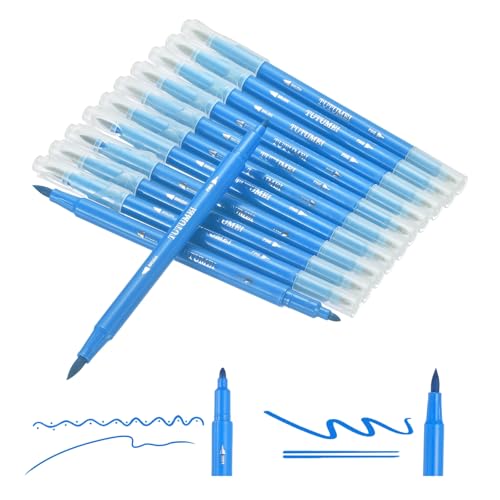 PATIKIL 12 Pack Dual Markers Brush Pens, Light Blue Double Tip Colored Pen Coloring Marker Set Supplies for Adults Coloring Books Note Taking Writing Calligraphy Drawing Sketching - color: Light Blue