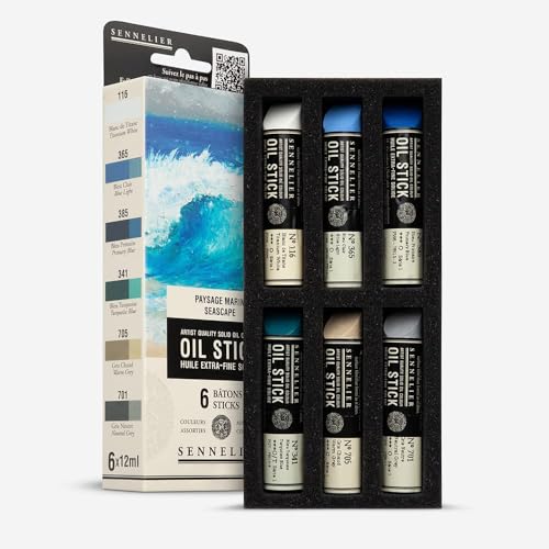 SENNELIER Mini Oil Stick Set, Seascape Colors, 6 Artist Quality Sticks, 12ml
