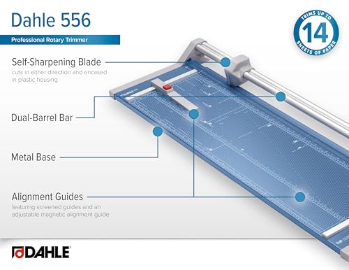 Dahle 556 Professional Rotary Trimmer, 37" Cut Length, 14 Sheet Capacity, Self-Sharpening, Dual Guide Bar, Automatic Clamp, German Engineered Paper Cutter - size: 37" Cut Length
