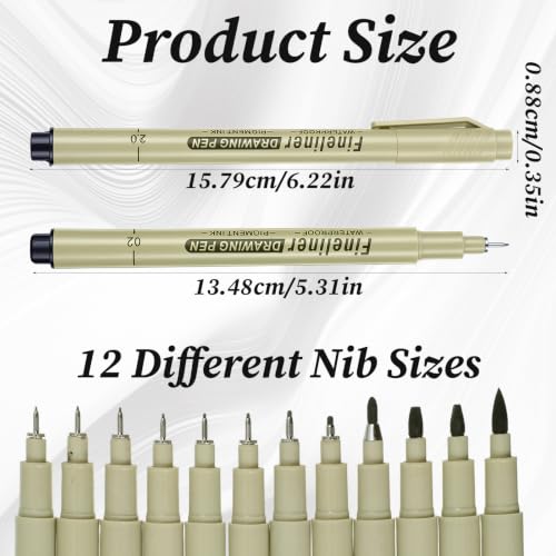 12 Pcs Archival Inking Markers Black Fineliner Drawing Art Pens | Fine Line Pens, Waterproof Markers, Sketch Outline Pen for Detail Outlining Drawing Sketching, Manga Watercolor Calligraphy