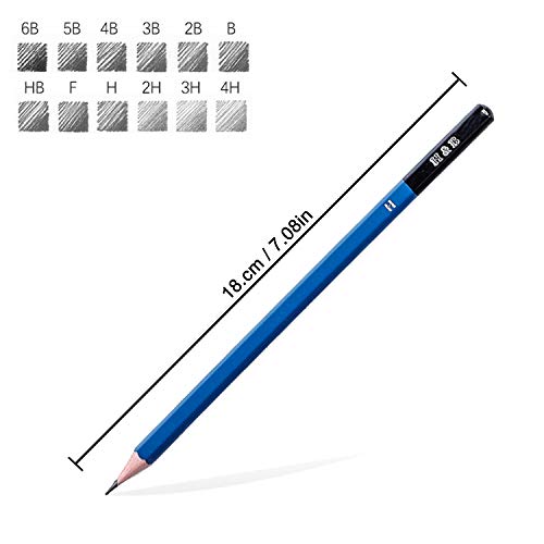 H & B 12 PCS Pencil Drawing Kit, H-4H, F, HB, B-6B Graphite and Charcoal Sketch Pencil Set for Beginners, Professional Artists - size: 12 Count (Pack of 1)