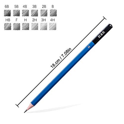H & B 12 PCS Pencil Drawing Kit, H-4H, F, HB, B-6B Graphite and Charcoal Sketch Pencil Set for Beginners, Professional Artists - size: 12 Count (Pack of 1)