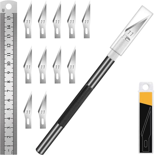 DIYSELF Precision Hobby Knife with 10 Extra #11 Blades, 6-Inch Metal Ruler | Exacto Knife Kit with Steel Ruler for Crafting, Polymer Clay, Paper, Vinyl & Model Projects, Crafters & Modelers, Black - color: Black
