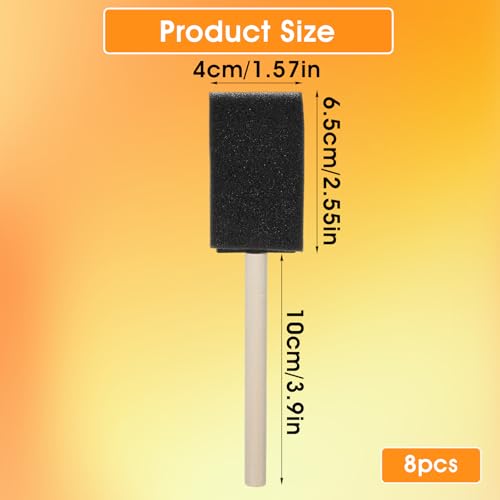 8 PCS Sponge Brushes for Painting, 1.6 Inch Foam Paint Brushes with Wood Handle for Painting, Craft, Staining, Varnish, Touch up on Wood, Canvas