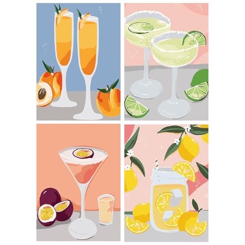 Yeaqee 4 Pcs Diamond Art Kits for Adults Cocktail Gem Painting Kit DIY Jewel Diamond Art for Beginners Aesthetic Room Crafts Cute Painting Pictures 5d Craft Wall Decor for Home 10 x 11.8'' - style: Cocktail Glass