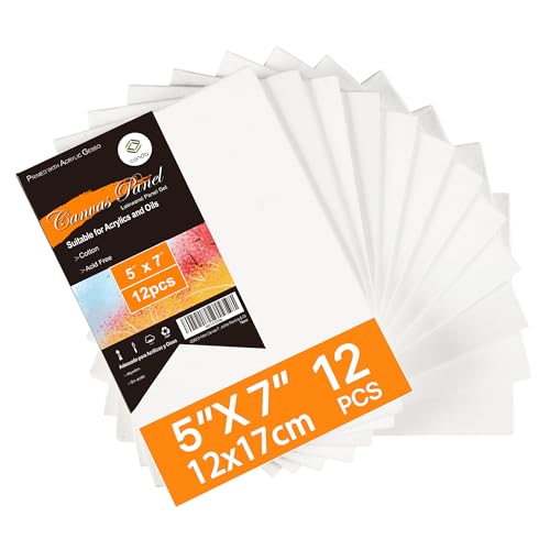 Canvas Boards, Pack of 12 5 X 7 Inch, Boards, Primed White Blank Canvas, Art Canvas for Acrylic Oil and Watercolor Paintings - size: 5" x 7"