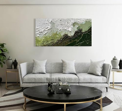 Art 24x48 Inch Hand-Painted Green and White Texture Oil Painting Modern Abstract Canvas Art Home wall Decoration - color: Dn171