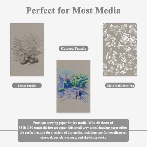 Fuxi Toned Gray Sketchbook, 2-Pack - 5.5" x 8.5", | 85lb/130gsm Charcoal Drawing Paper, 50 Sheets Per Pad. - color: Toned Gray