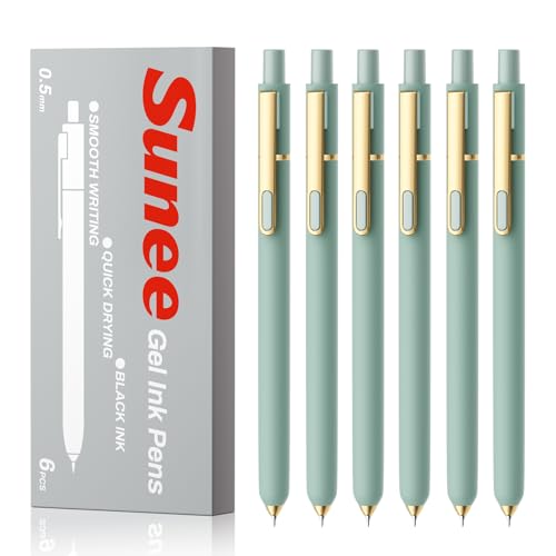 SUNEE Gel Pens, 6 Pack 0.5mm Pens Fine Point Smooth Writing Pens with Quick-Dry Black Ink, Cute Aesthetic School Office Note-Taking Pens for Journaling - Light Green - color: Light Green, style: 6 Pack
