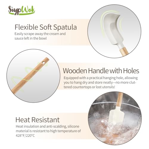 Silicone Spatula Set, Food Grade Rubber Spatula-5 Piece Nonstick Rubber Spatulas, Spoonula, Jar Scraper for Cooking, Baking, Mixing, Frosting - Heat Resistant Up to 600°F (5 Pcs Off-White) - color: White