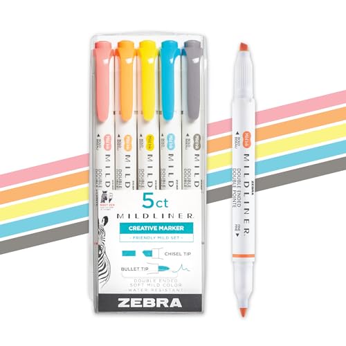 Zebra Pen MILDLINER No Bleed Highlighter, Friendly Colors, Dual Tip, 5-Pack - color: Friendly A