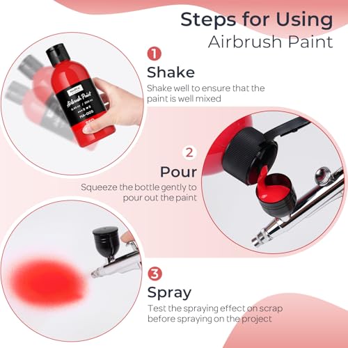 Nicpro Red Large Airbrush Paint (8.45 oz, 250 ml) Ready to Spray Opaque Water-Based Acrylic Air Brush Paints for Model, Wood, Canvas, Metal, Plastic, Leather, for Beginners & Artists - color: Red