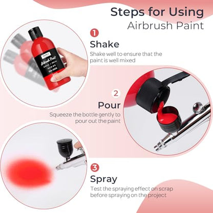 Nicpro Red Large Airbrush Paint (8.45 oz, 250 ml) Ready to Spray Opaque Water-Based Acrylic Air Brush Paints for Model, Wood, Canvas, Metal, Plastic, Leather, for Beginners & Artists - color: Red