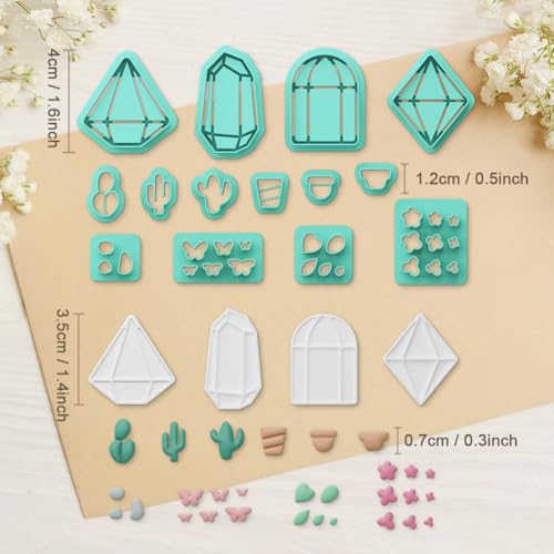 ORIGACH 14 Pcs Terrariums and Cactus Polymer Clay Cutters Set | Flower House Design Clay Cutters for Polymer Clay Jewelry Earrings with a Clear Storage Box - style: Terrariums & Cactus