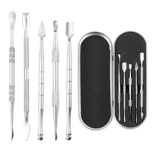 MECCANIXITY 5 Pcs Wax Carving Tools Stainless Steel Wax Carving Sculpting Tools with Portable Metal Case for Modeling Shaping, Silver Tone - color: Silver Tone