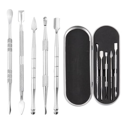 MECCANIXITY 5 Pcs Wax Carving Tools Stainless Steel Wax Carving Sculpting Tools with Portable Metal Case for Modeling Shaping, Silver Tone - color: Silver Tone
