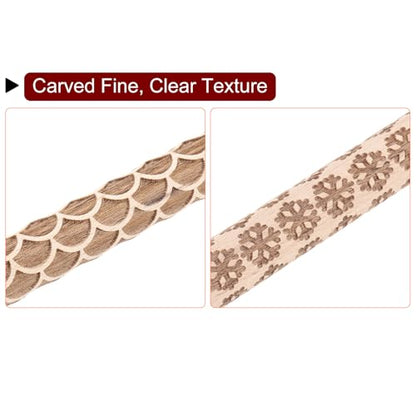 HARFINGTON 2pcs Wood Clay Roller 4"Snowflake Fan Pattern Rolling Pins Pottery Tools Wood Grain Texture Rollers for Clay Baking Dough Playdough DIY - style: Snowflake + Fan