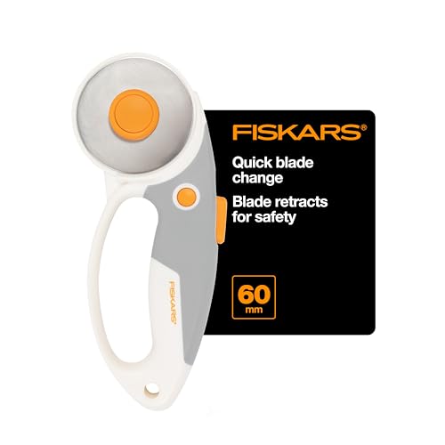 Fiskars 60mm Loop Titanium SoftGrip Rotary Cutter for Fabric & Sewing | Ergonomic Loop Handle Improves Control, Cuts Thick Materials, Easy and Safe Blade Changes, Sewing & Quilting Tools