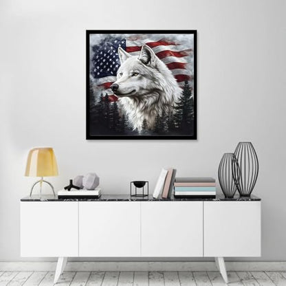 KTHOFCY 5D DIY Diamond Painting Kits for Adults, American Flag and Wolf Full Drill Embroidery Cross Stitch Crystal Rhinestone Paintings Pictures Arts Wall Decor Painting Dots Kits 11.8X11.8 inch