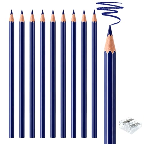 10 PCS Dark Blue Colored Pencils, Pre-sharpened Professional Wooden Art Pencils Set for Artists Painting | Premium Drawing Sketching Supplies - color: Dark Blue