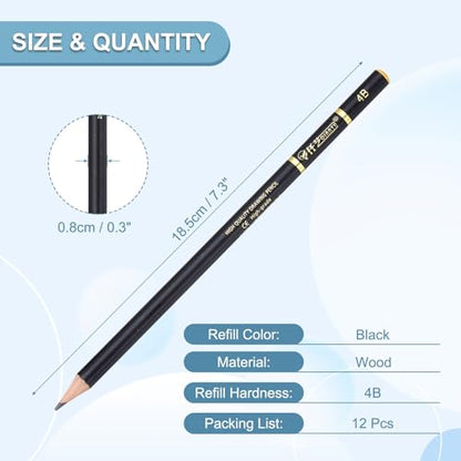 PATIKIL 12Pcs Drawing Pencils for Sketching, 4B Refill Sketch Pencils for Drawing, Graphite Art Pencil Set Professional Resistant Lead for Painting Shading Artist Office Supplies - size: 4B
