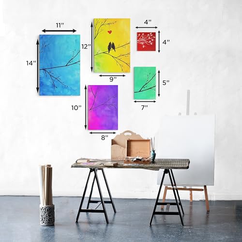 Bluebird Canvas Board - 2 Each of 4x4, 5x7, 8x10, 9x12, 11x14 Set of 10 Gesso-Primed White Blank Canvases for Painting - 100% Cotton Art Supplies, Canvas Board for Acrylic, Poster, Oil Paint
