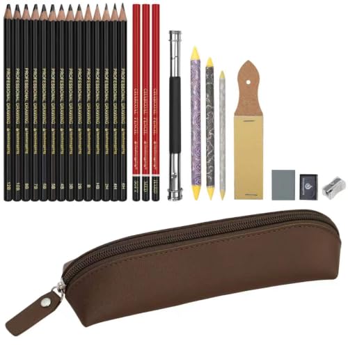 Heshengping, Sketching Pencil Drawing Pencils Set-26pcs, Art Supplies Drawing Kit,Graphite Charcoal Pro Draw Pencil Set,gift for Adults Beginners Artist for drawing sketching - style: Chocolate | 26 Pack