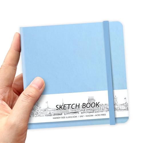 5" x 5" Hardcover Sketch Book,58 Sheets Small Mixed Media Pocket Sketch Pad | PU Cover,150 GSM Acid Free Artist Drawing Paper,Travel Journal Blank Notebook for Adults Sketching,Illustration. - color: 150gsm PU-blue