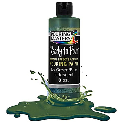Pouring Masters Ivy Green/Blue Iridescent Special Effects Acrylic Pouring Paint - Premium 8-Ounce Pre-Mixed Fluid Acrylic Paint - Fluid Art Supplies for Canvas, Wood, Paper, Tile & Rocks - color: Ivy Green/Blue, size: 8 Fl Oz (Pack of 1)