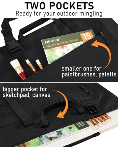 Nicpro Light Weight Art Portfolio Bag, 32x42” Waterproof Art Portfolio Case | with Shoulder & Handle Carry, for Artwork, Poster, Sketch Drawing, Canvas, Photography, Solar Panel Storage - size: 32 x 42 inches
