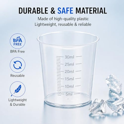 20pcs 1.02oz/30ml Liquid Medicine Cups, Plastic Measuring Cups, Clear Graduated Mixing Cups with Scale, Transparent Epoxy Resin Mixing Cups for Cooking, Medicine & DIY