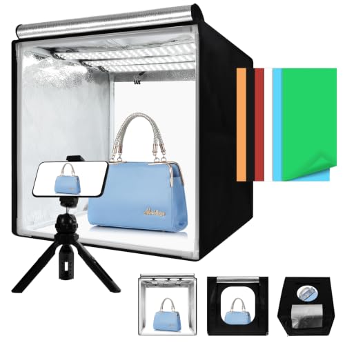 Light Box with Tripod Stand, 16"x16" LightBox with 3 Stepless Dimming Light Boards (CRI ≥95) 189 Light Beads, Shooting Tent kit with 6 Color PVC Backdrops.Photo Studio Light Box for Photography - size: 16.0*16.0*16.0 Inch