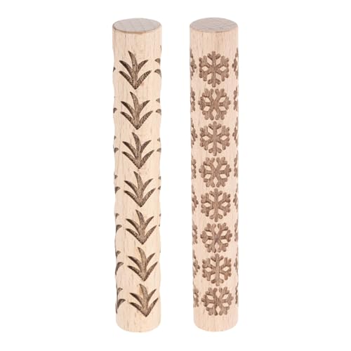 HARFINGTON 2pcs Wood Clay Roller 4"Snowflake Grass Pattern Rolling Pins Pottery Tools Wood Grain Texture Rollers for Clay Baking Dough Playdough DIY - style: Snowflake + Grass