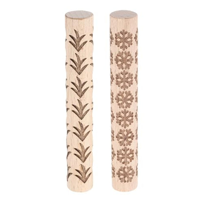 HARFINGTON 2pcs Wood Clay Roller 4"Snowflake Grass Pattern Rolling Pins Pottery Tools Wood Grain Texture Rollers for Clay Baking Dough Playdough DIY - style: Snowflake + Grass