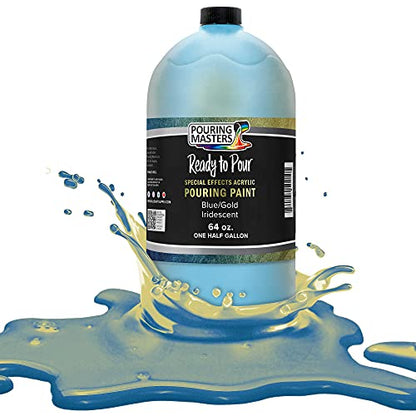 Pouring Masters Blue/Gold Iridescent Special Effects Acrylic Pouring Paint - Premium 64-Ounce Pre-Mixed Fluid Acrylic Paint - Fluid Art Supplies for Canvas, Wood, Paper, Tile & Rocks | Special Effects, Ready to Pour, Premium Pre-Mixed Fluid Acrylic Paint