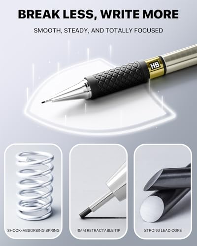 3PCS Metal Mechanical Pencil Set with Case, 0.5/0.7/0.9mm, Three Sizes | 360 Leads, 12 Erasers, Non-Slip Grips, For School Writing, Sketching, Art Drawing & Professional Drafting - size: 3 Count (Pack of 1)