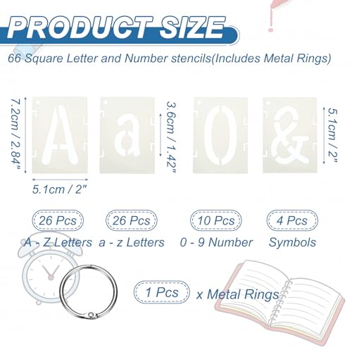 PATIKIL 2" Letter Number Stencils, 66Pcs Square Interlock Reusable Letter and Number Stencil Templates for Painting on Wall Wood Fabric Signage, Uppercase & Lowercase Letter Styles - size: 2 Inch