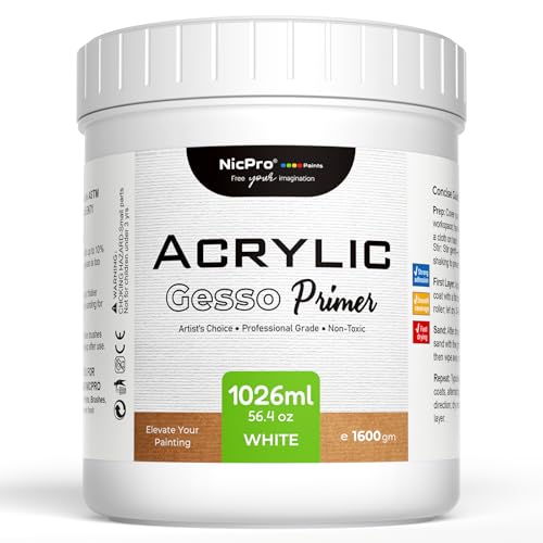 Nicpro Large White Heavy Gesso Primer for Acrylic Painting(56.4Oz / 1668ML) | Excellent Coverage Gesso Surface Prep Medium for Acrylic Paint & Oil Paint, Gesso Primer for Canvas, Wood, Paper, Plastic - color: White, size: 56.4 Ounce (Pack of 1)