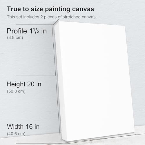 PHOENIX 16x20 Inch 2 Pack Gallery Canvas - 1.5 in Thick Large Canvases for Painting - Deep Edge 100% Cotton 11 Oz. Gesso Primed White Blank Professional Canvas Oil & Acrylic Paints - size: 16"x20", style: Gallery