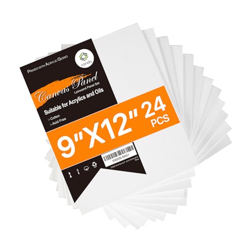 CONDA Canvas Boards for Painting,100% Cotton Canvas Panels, White Blank Canvases, Primed, Acid-Free, Artist Quality for Acrylic, Pouring Watercolor & Oil Painting 9 x 12 inch, 24 Pack - size: 9" x 12"