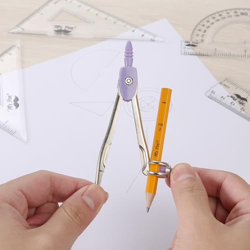 Mr. Pen- Geometry Set, 13 pcs, 3 Metal Compasses, Protractor, 6" Ruler | 45° & 30°/60° Set Squares, Pencils, Lead Refills, Sharpener & Eraser for Math, Drafting & Classroom Use | 45° & 30°/60° Set Squares, Pencils, Lead Refills, Sharpener & Eraser for Mat