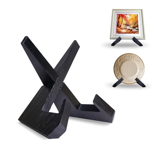 Wooden Plate Stand, 6.7inch Plate Holder Stand for Displaying, Wooden Picture Frame Holder, Decorative Table Top Easels (Black) - color: Black