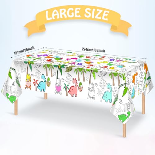Giant Dinosaur Coloring Tablecloth for Kids - Huge Jurassic World Theme Table Cover Large Painting Poster for Children Dinosaur Birthday Party Supplies Decorations 54x108 Inch - color: Dinosaur