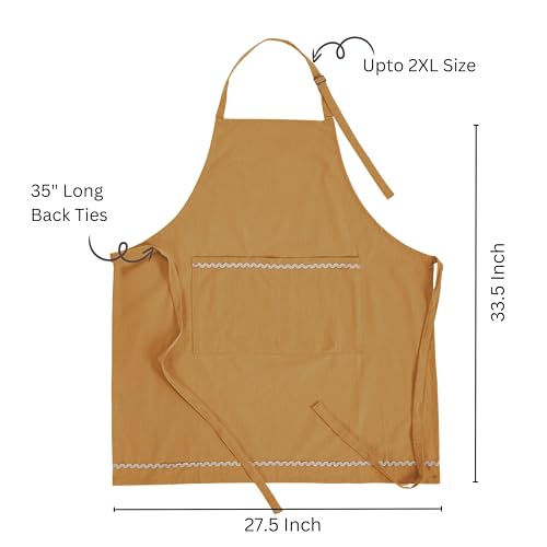 FINGERCRAFT Apron, Dual Pocket, Adjustable Tie, Multipurpose Washable Bib Apron for Home, Kitchen, Chef and Professionals - color: Brown