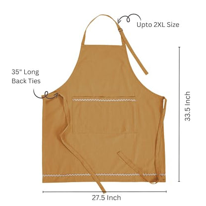 FINGERCRAFT Apron, Dual Pocket, Adjustable Tie, Multipurpose Washable Bib Apron for Home, Kitchen, Chef and Professionals - color: Brown