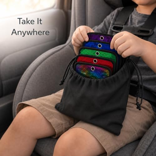 Sparkle & Focus Sensory Room Must Haves – Reversible Sequin Sensory Mats for Kids, Autism Sensory Products, Calm Down Corner & Travel Activity Kit, Sensory Wall Board Set with Letter & Number Stencils
