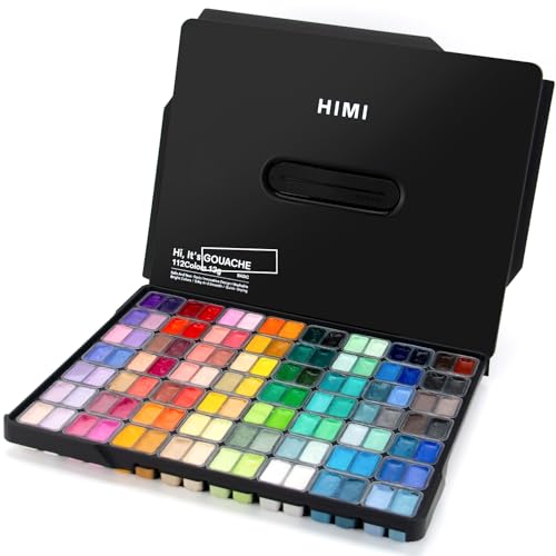HIMI Gouache Paint Set, 112 Colors x 12g Twin Jelly Cup Design in Carrying Case, Non-Toxic Paint for Canvas and Paper, Perfect for Artists, Student, Opaque Painting (Black) - color: 112 Colors(Black Case)