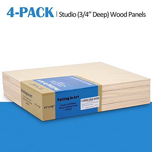 4 Pack 11x14’’ Unfinished Birch Wood Panels Kit for Painting | Studio 3/4’’ Deep Wooden Canvas, Cradle Boards for Acrylic Pouring, Encaustic, Crafts, Epoxy Resin, Laser Engraving Cutting - size: 11'' x 14'' Studio