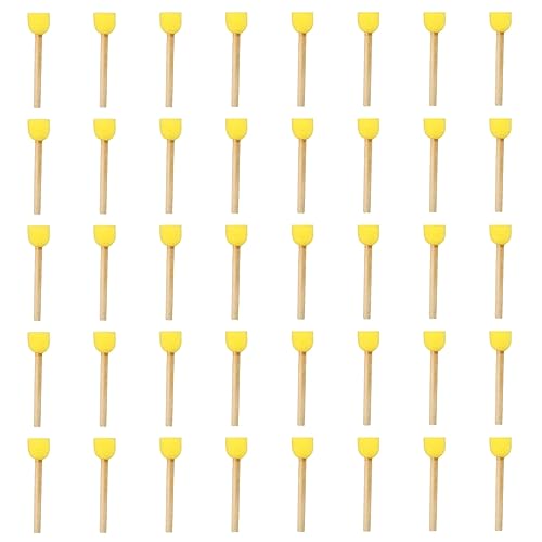 PATIKIL 0.8" Paint Sponges for Painting, 40 Pack Round Painting Sponge Foam Brush Wooden Handle Painting Tools for Crafts Arts, Yellow - size: 0.8"